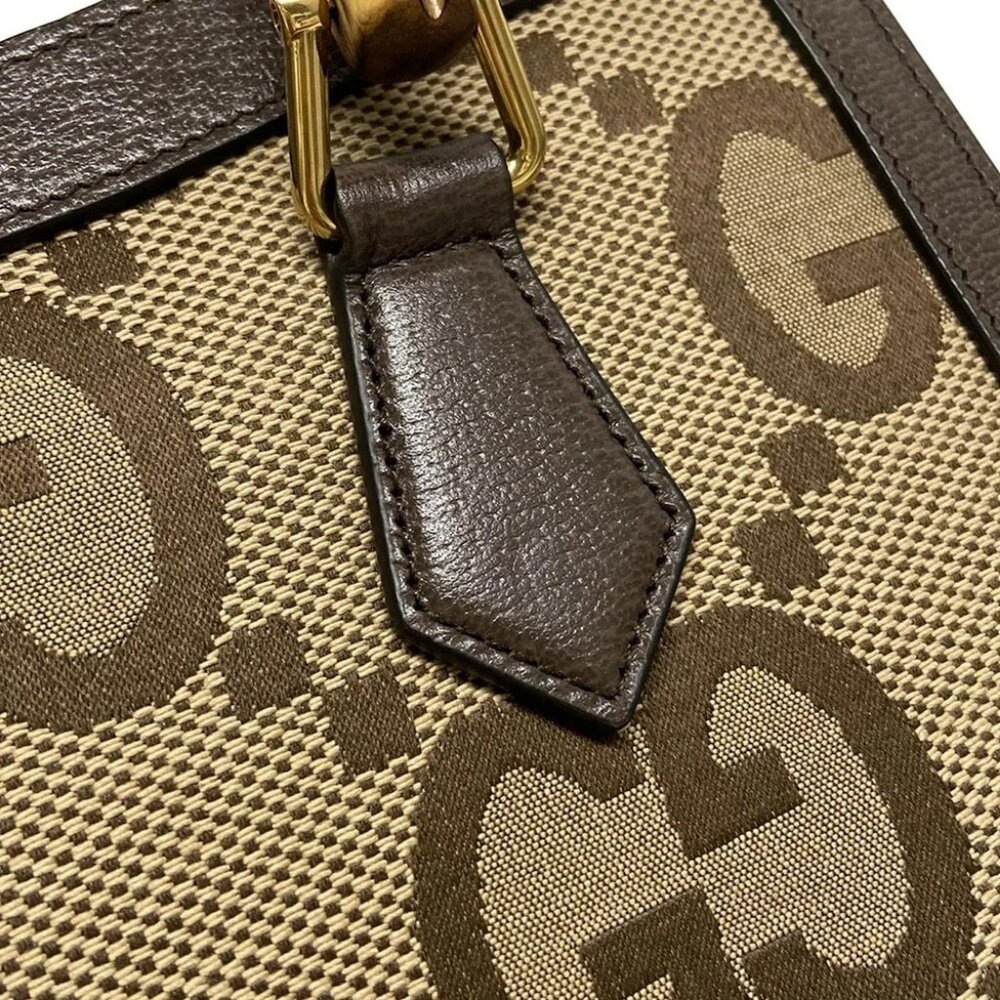 GUCCI Diana Jumbo GG Small Tote Bag 660195 Beige Dark Brown Jacquard Leather - Picture 7 of 15
